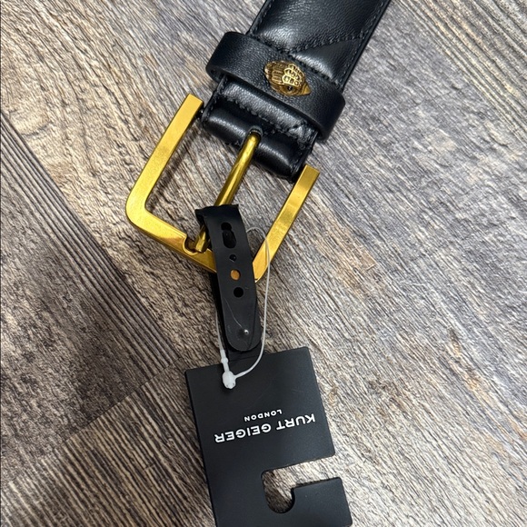 Kurt Geiger Black Leather Belt with Gold Buckle